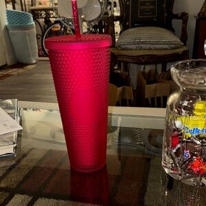 Vibrant Red Textured Tumbler with Straw